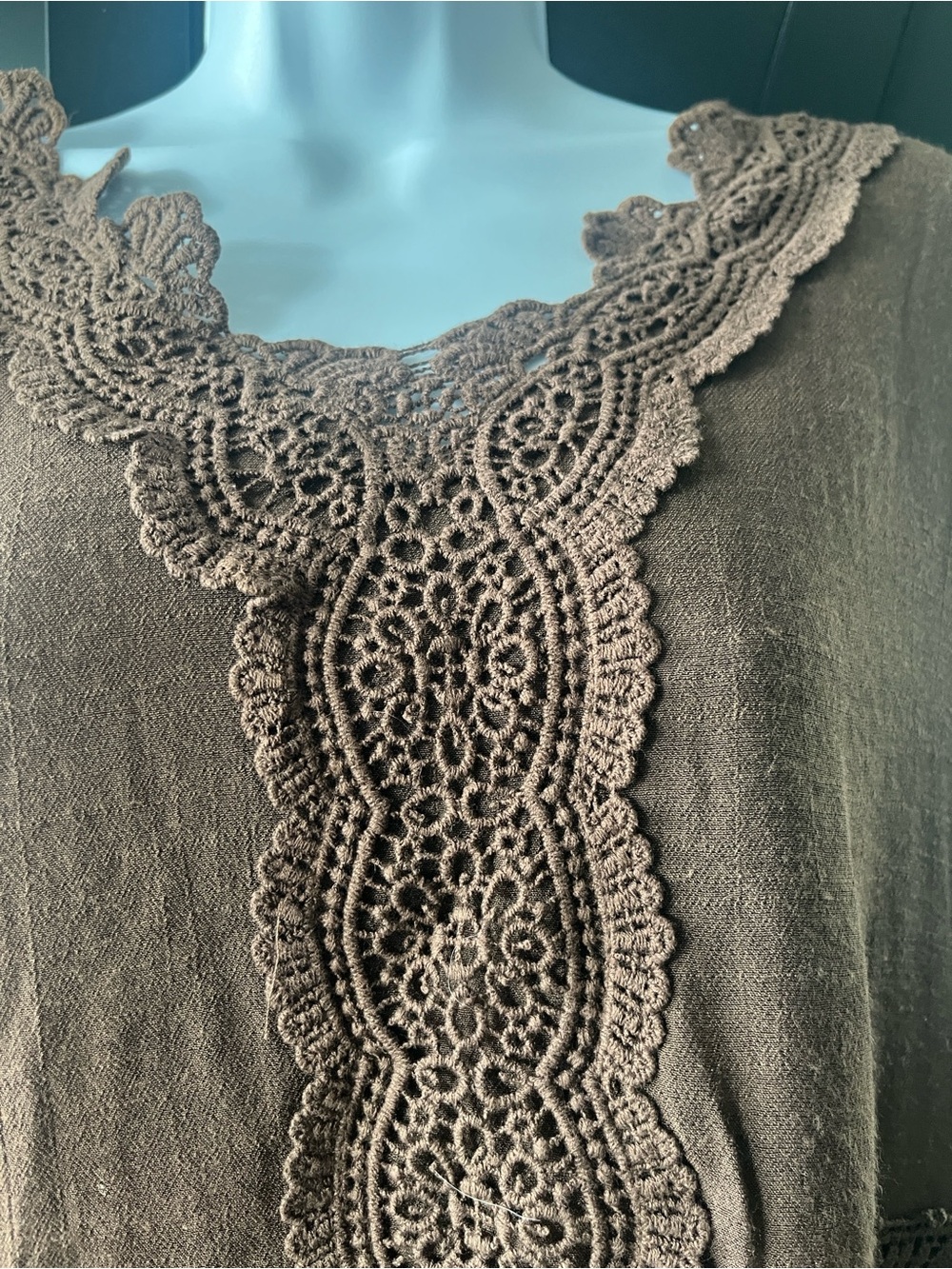 indigo soul Brown Long Sleeve Dress with Crochet Trim